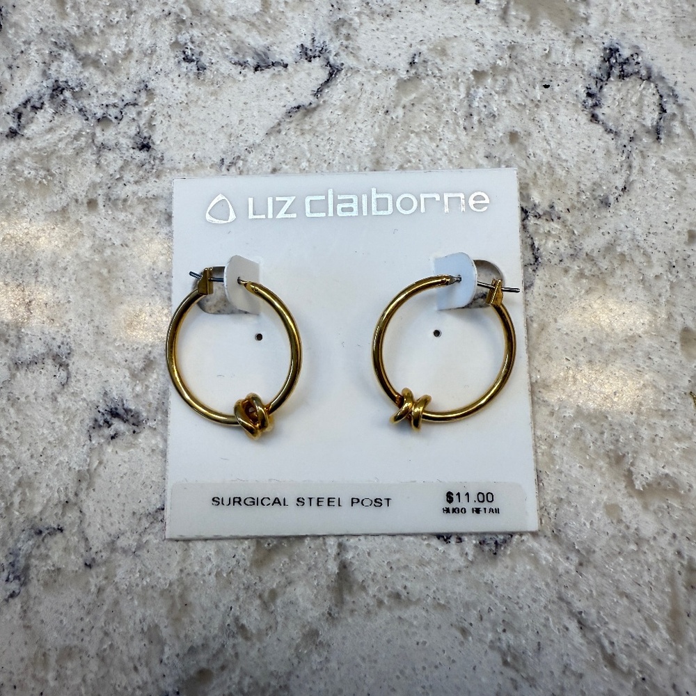 Liz‎ Claiborne gold plated hoops with knott
